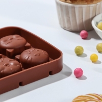 Форма для леденцов &laquo;Котики&raquo;, силикон, 16,5&times;11&times;1,7 см, 8 ячеек, с палочками, цвет коричневый