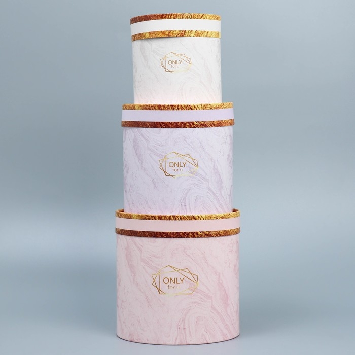 Набор шляпных коробок 3 в 1, упаковка подарочная, &laquo;Мрамор&raquo;, 13 х 13 - 18 х 18 см