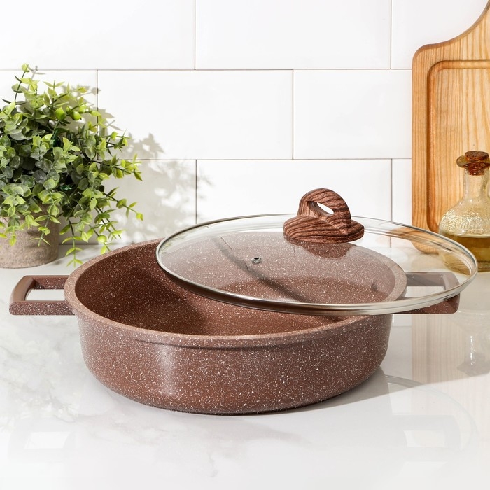 Жаровня Доляна &laquo;Брауни&raquo;, d=28 см, стеклянная крышка, литые ручки, антипригарное покрытие, индукция