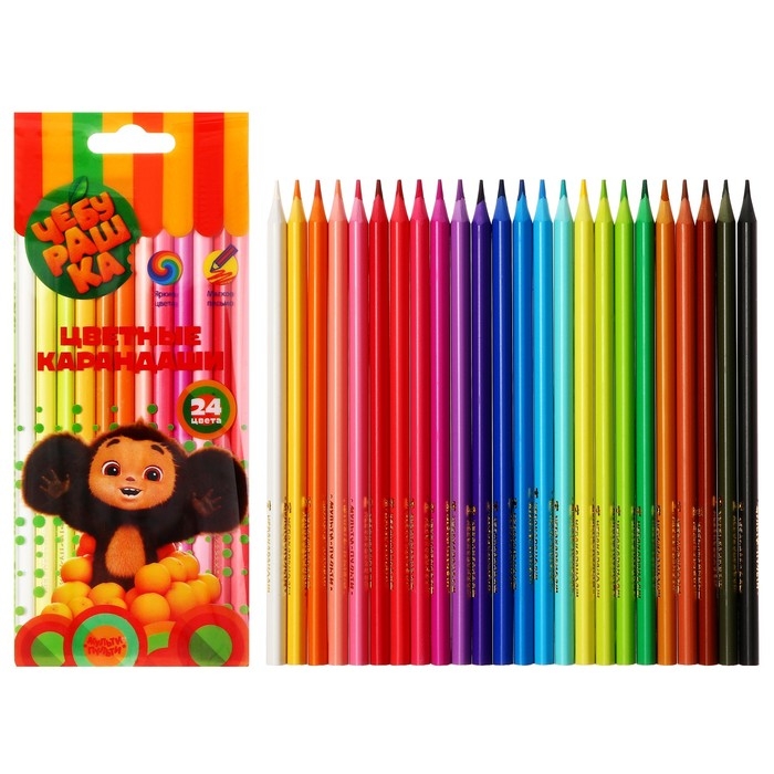 Карандаши цветные 24 цвета, пластиковые Мульти-Пульти Карандаши цветные 24 цвета, пластиковые Мульти-Пульти "Чебурашка", заточенные, европодвес