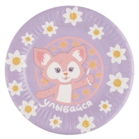 Тарелка бумажная &laquo;Лисёнок с цветком&raquo;, сиреневый, 6 шт., 18 см