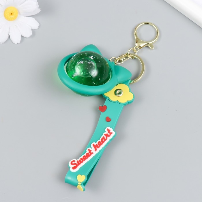 Брелок резина Брелок резина "Шарик-котик" с браслетом и карабином, зелёный 4х5,5х5,5 см