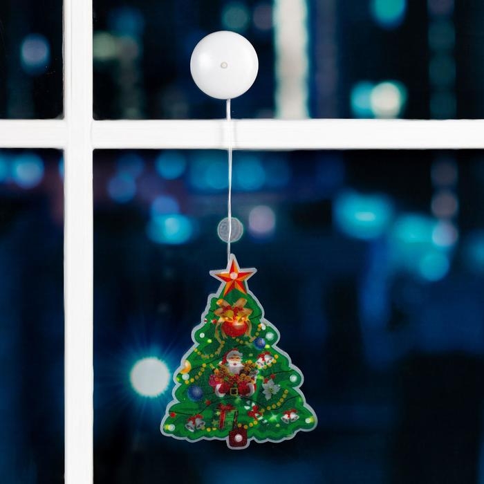 Светодиодная фигура на присоске &laquo;Ёлка&raquo; 16 &times; 20 см, пластик, батарейки АААх3 (не в комплекте), свечение тёплое белое