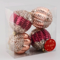 Набор шаров пластик d-8 см, 4 шт "Кэли" бордовый золото Набор шаров пластик d-8 см, 4 шт "Кэли" бордовый золото