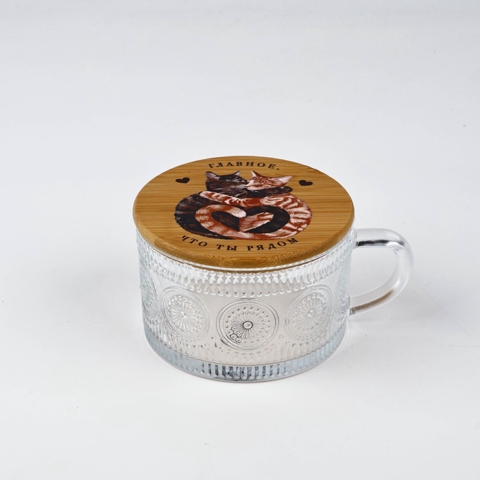 Кружка с крышкой стеклянная Дорого внимание &laquo;Ты рядом&raquo;, 450 мл