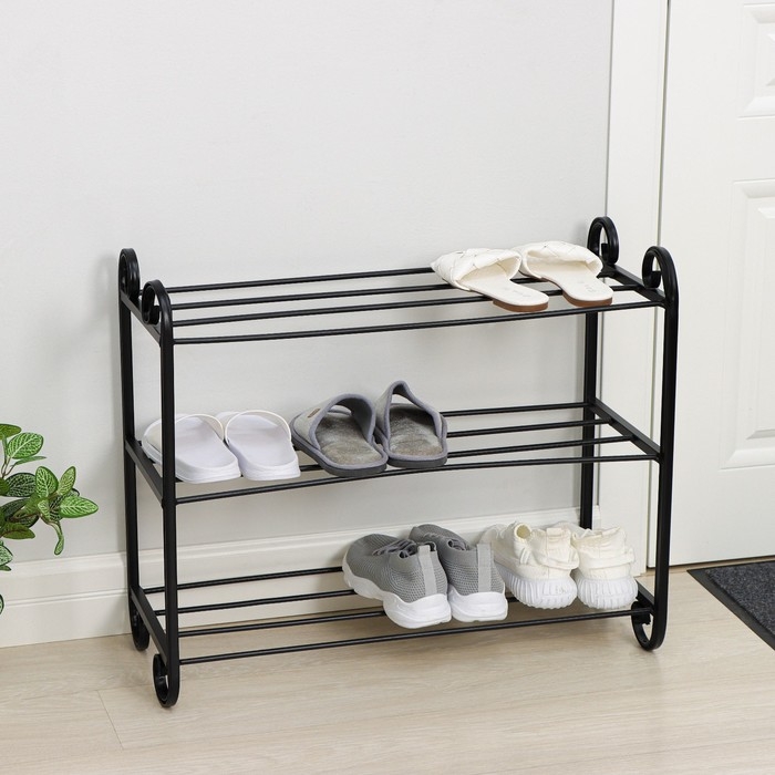 Подставка для обуви &laquo;Эталон&raquo;, 3 яруса, 70&times;31&times;60 см, цвет чёрный, форма МИКС