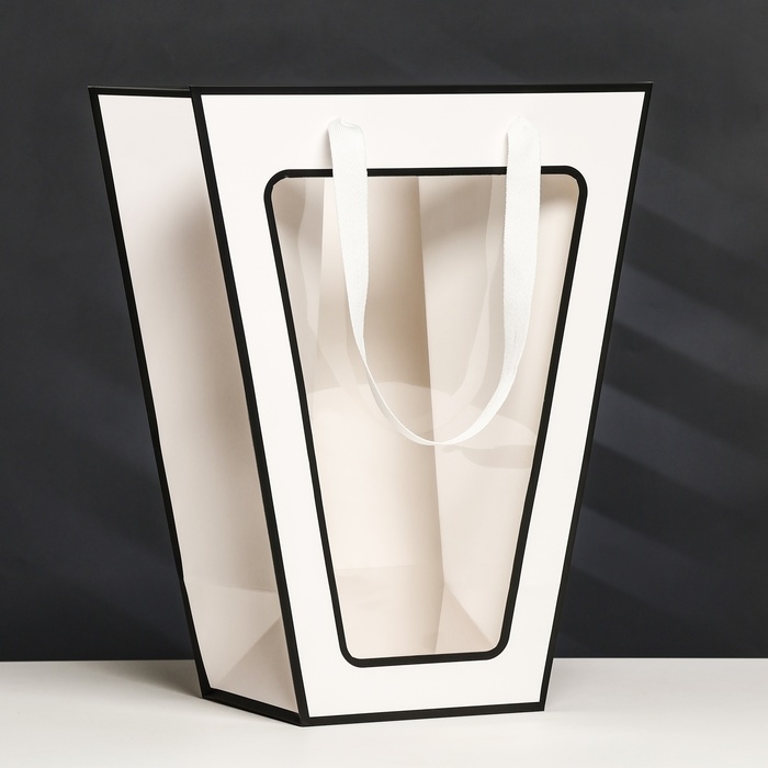 Пакет-переноска для цветов 18 &times; 14 &times; 35 х 28 см, белый с каймой