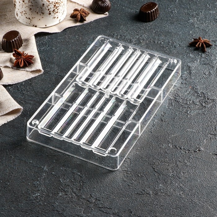 Форма для шоколада &laquo;Стикс&raquo;, 20&times;12&times;2,5 см, 12 ячеек 9&times;1,5/1/0,8 см, цвет прозрачный