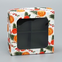 Коробка под 4 конфеты &laquo;Апельсины&raquo;, 10.5 х 10.5 х 3.5 см, Новый год