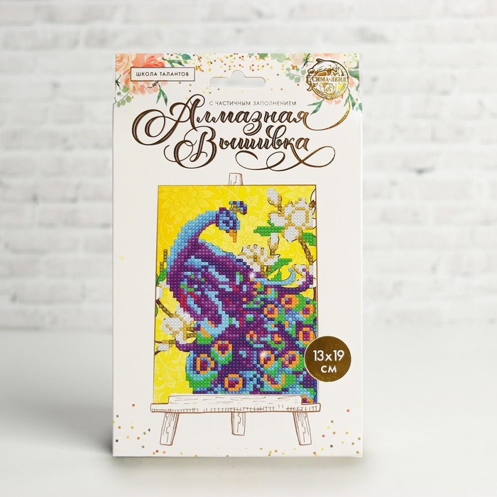 Алмазная мозаика с частичным заполнением на подставке &laquo;Павлин&raquo;, 13 х 19 см, картон