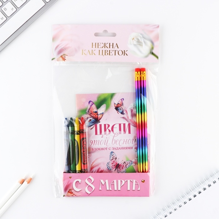 Подарочный набор блокнот А6, карандаши (2 шт.) и восковые мелки (4 шт.) «Цвети этой весной» Подарочный набор блокнот А6, карандаши (2 шт.) и восковые мелки (4 шт.) «Цвети этой весной»