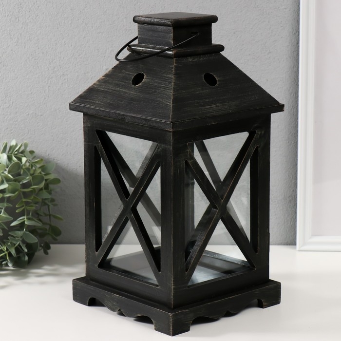 Подсвечник дерево, металл на 1 свечу Подсвечник дерево, металл на 1 свечу "Фонарь" чёрный 18х18х35 см