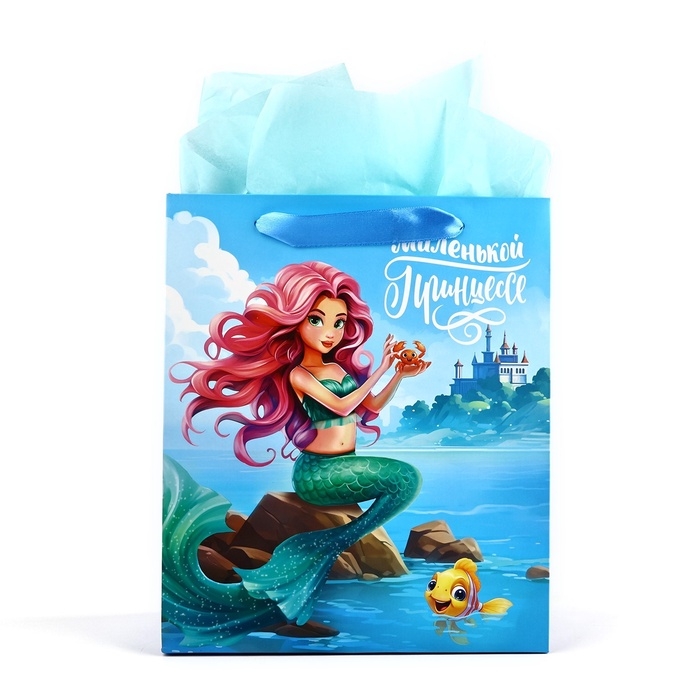 Пакет ламинированный двухсторонний &laquo;Русалочка&raquo;, с тишью и открыткой, ML, 23 х 27 х 11.5