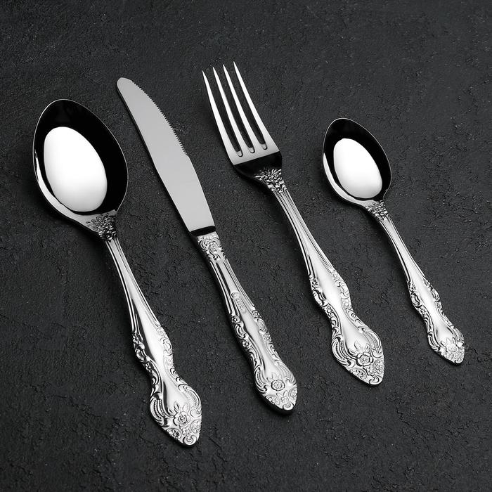 Набор столовых приборов &laquo;Тройка&raquo;, 24 предмета, декоративная коробка, цвет серебряный