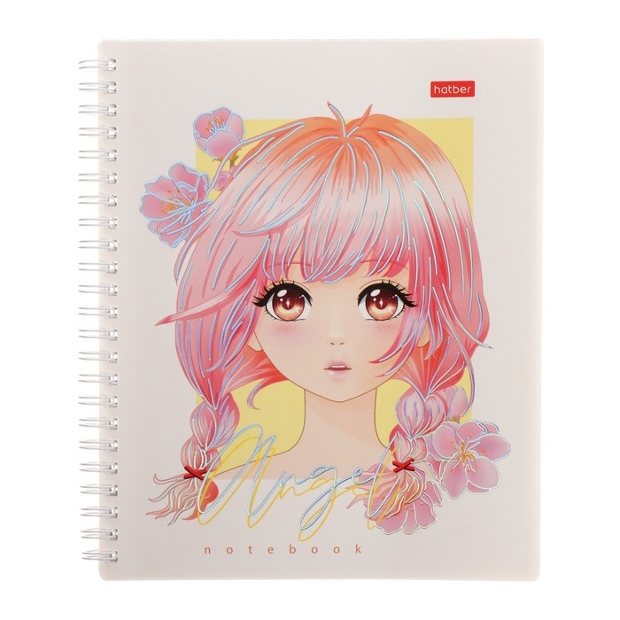 Тетрадь 96 листов в клетку на гребне Тетрадь 96 листов в клетку на гребне "Ангелы анимэ", обложка мелованный картон, матовая ламинация, 3D фольга, блок 65, 2В, МИКС