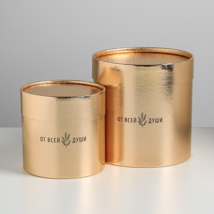 Набор золотых шляпных коробок 2 в 1, упаковка подарочная, &laquo;От всей души&raquo;, 12 х 12, 15 х 15 см