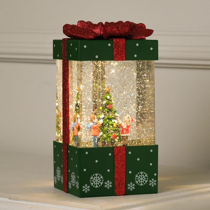 Светодиодная фигура &laquo;Подарок зелёный&raquo; 10 &times; 19 &times; 10 см, пластик, батарейки ААх3 (не в комплекте), USB, свечение тёплое белое