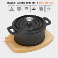 Кастрюля чугунная с крышкой Magma «Хотан», 750 мл, 18,6×14×7 см, индукция, цвет чёрный Кастрюля чугунная с крышкой Magma «Хотан», 750 мл, 18,6×14×7 см, индукция, цвет чёрный