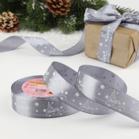 Новый год! Лента атласная &laquo;Машина с ёлкой&raquo;, 25 мм, 23 &plusmn; 1 м, цвет тёмно-серый №189