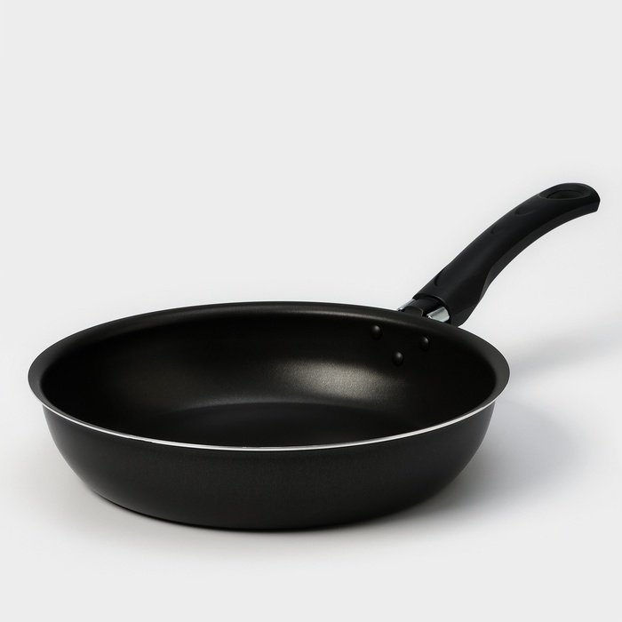 Сковорода &laquo;Классика атлас&raquo;, d=24 см, пластиковая ручка, стеклянная крышка, антипригарное покрытие, цвет чёрный