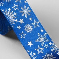 Лента атласная с тиснением &laquo;Снежинки&raquo;, 40 мм, 23 &plusmn; 1 м, цвет синий/серебряный №122
