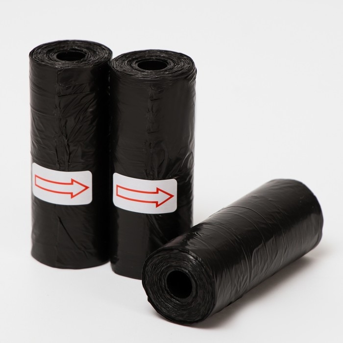 Пакеты для уборки за собаками однотонные (3 рулона по 15 пакетов 29х21 см), чёрные Пакеты для уборки за собаками однотонные (3 рулона по 15 пакетов 29х21 см), чёрные