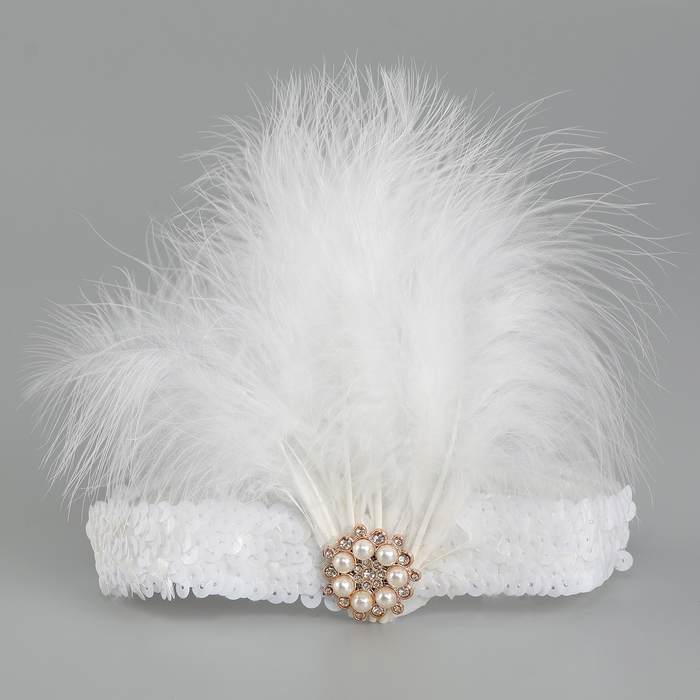 Повязка на голову с пером, цвет белый Повязка на голову с пером, цвет белый