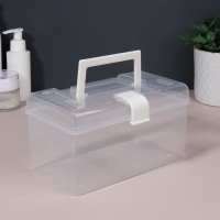 Органайзер для хранения, с крышкой, с ручкой, 19,5 &times; 12 &times; 11 см цвет прозрачный/белый