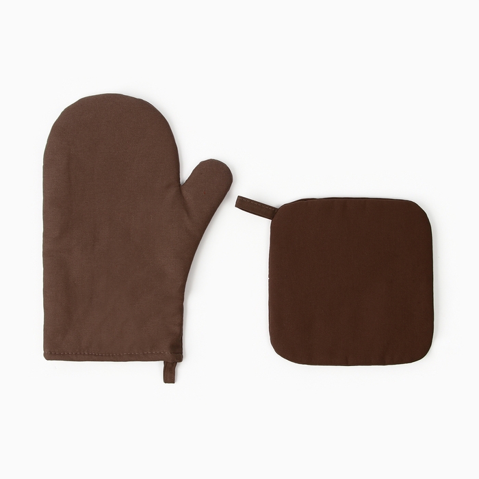 Набор кухонный Этель Kitchen, цвет. коричневый, варежка-прихватка 18х29 см, прихватка 19х19 см
