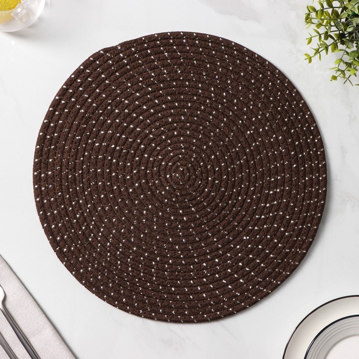 Салфетка сервировочная на стол Доляна «Блеск», d=38 см, цвет коричневый Салфетка сервировочная на стол Доляна «Блеск», d=38 см, цвет коричневый