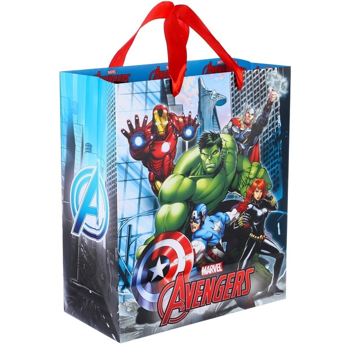 Пакет подарочный "Железный человек" 23х27х11.5 см, упаковка, Мстители