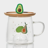Кружка стеклянная с деревянной крышкой «Авокадо», 350 мл, рисунок МИКС Кружка стеклянная с деревянной крышкой «Авокадо», 350 мл, рисунок МИКС