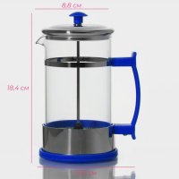 Чайник заварочный френч - пресс Доляна &laquo;Риц&raquo;, 600 мл, стекло, цвет синий