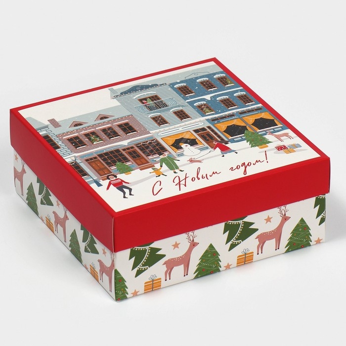 Коробка новогодняя складная «Новогодний город», 17 х 17 х 7 см, Новый год Коробка новогодняя складная «Новогодний город», 17 х 17 х 7 см, Новый год