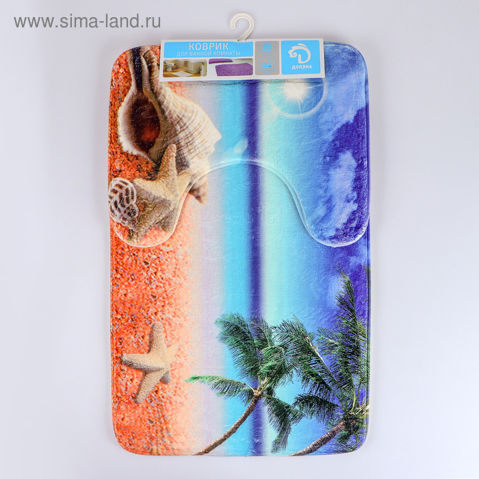 Коврики для ванной и туалета Доляна «Пляж с ракушками», 2 шт: 40×50 см, 50×80 см Коврики для ванной и туалета Доляна «Пляж с ракушками», 2 шт: 40×50 см, 50×80 см