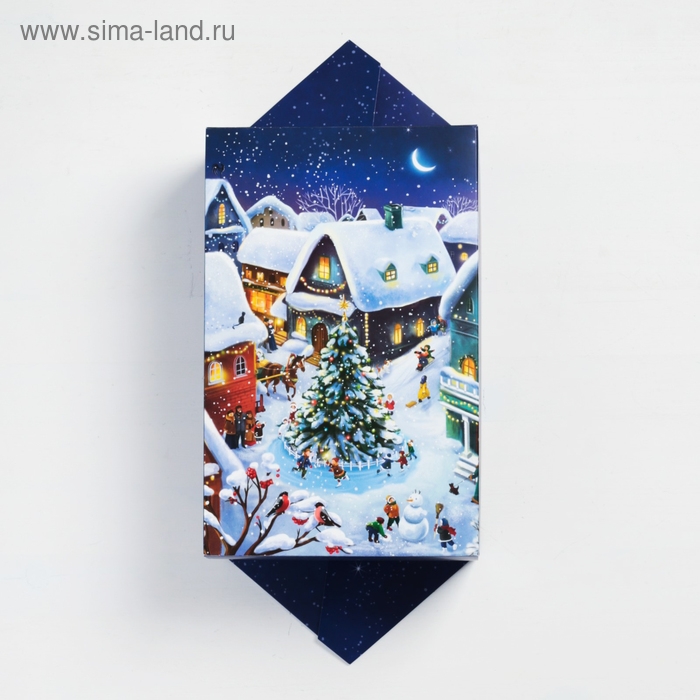 Коробка - конфета подарочная новогодняя складная &laquo;Новогодняя деревушка&raquo;, 18 х 28 х 10 см, Новый год