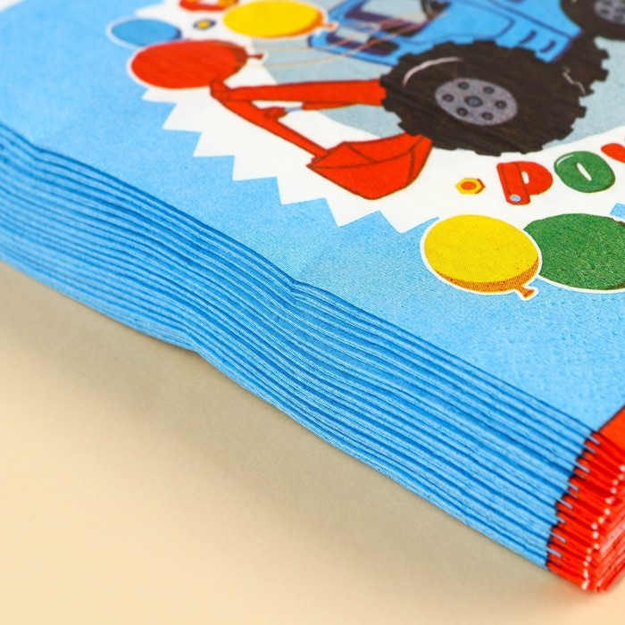 Салфетки бумажные &laquo;С днём рождения&raquo; Синий трактор, 33х33 см, 20 шт., 3-х слойные