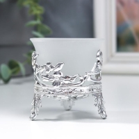 Подсвечник стекло, пластик на 1 свечу "Цветы" серебро 6,5х6х6 см