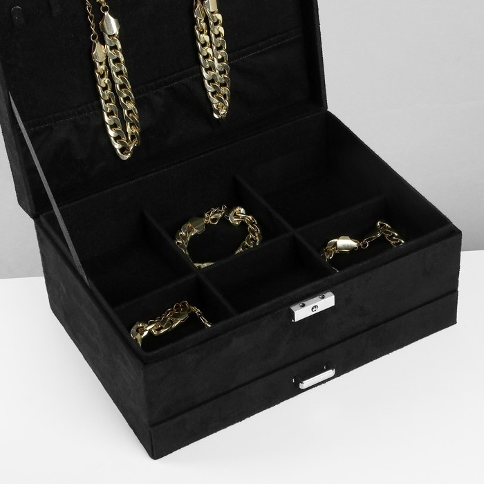 Подставка для украшений &laquo;Шкатулка&raquo; 2-х уровневая, флок, 24,5&times;17&times;12 см, цвет чёрный