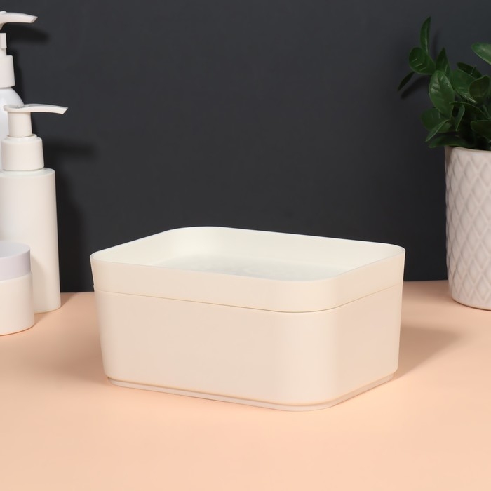 Органайзер для хранения косметических принадлежностей &laquo;Zoy&raquo;, с крышкой, 15,9 х 11,3 х 7,2 см, цвет слоновая кость