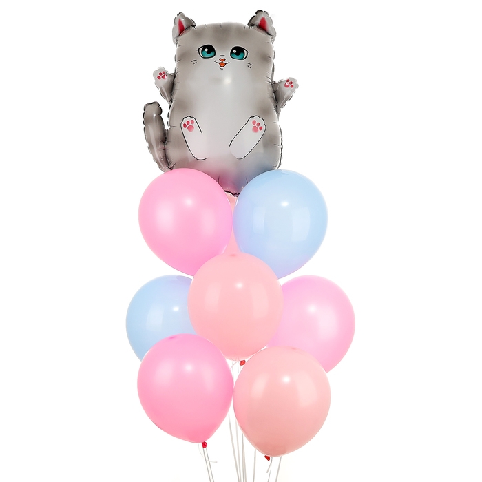 Набор воздушных шаров Набор воздушных шаров "Серый котик", фольга, латекс, 9 шт.