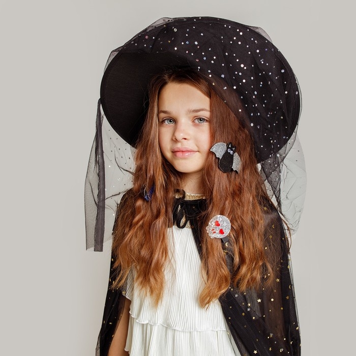 Карнавальный набор &laquo;Стильная ведьмочка&raquo;: шляпа, плащ, заколки 3 шт.
