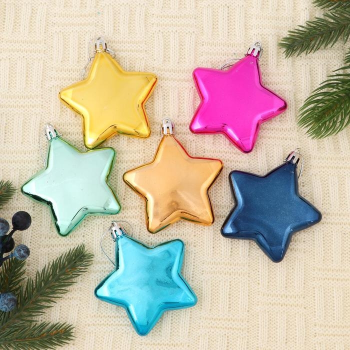 Украшение ёлочное Украшение ёлочное "Звёздочка глянец" (набор 6 шт) 7 см ассорти