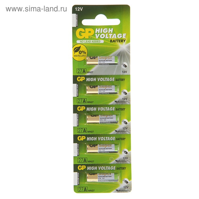 Батарейка алкалиновая GP Mercury Free, А27 (27A, MN27)-5BL, 12В, блистер, 5 шт. Батарейка алкалиновая GP Mercury Free, А27 (27A, MN27)-5BL, 12В, блистер, 5 шт.