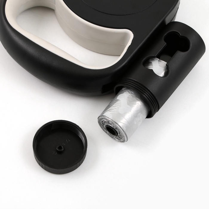 Рулетка &laquo;Косточка&raquo; с фонарем и отсеком для пакетов, 4,5 м, вес животного до 20 кг, черная