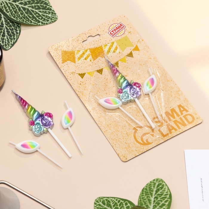 Набор свечей для торта, 3 шт Набор свечей для торта, 3 шт "Волшебный единорог", разноцветные