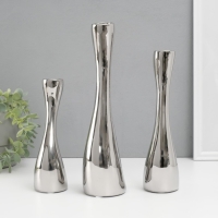 Подсвечник керамика на 1 свечу  "Волна" d=2,5 см, серебро, набор 3 шт h=20, 25 и 30 см