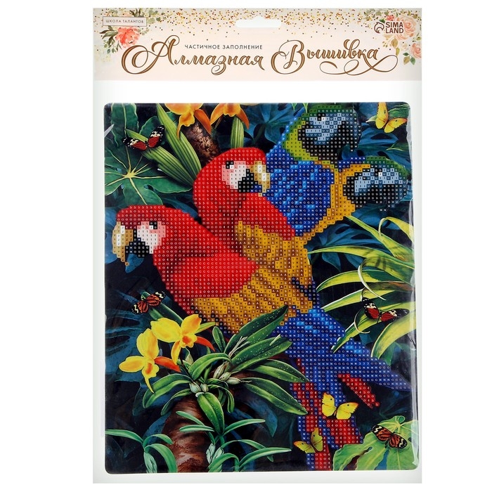 Алмазная вышивка с частичным заполнением «Попугаи» с подставкой, размер картины: 21 × 25 см Алмазная вышивка с частичным заполнением «Попугаи» с подставкой, размер картины: 21 × 25 см