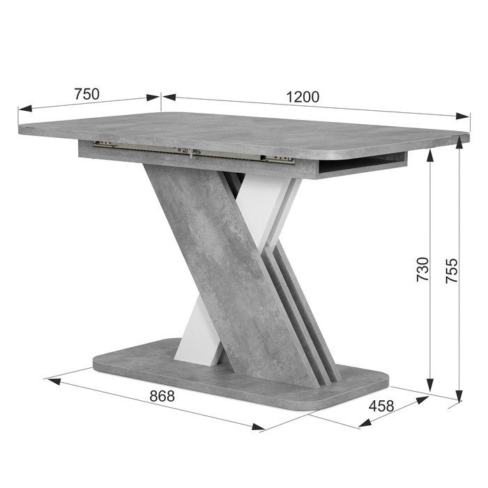 Стол кухонный раскладной Аврора, 1200(1600)х750х755, Цемент светлый/Белый