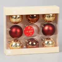 Набор шаров пластик d-6 см, 9 шт "Адель" кольца, золото бордо Набор шаров пластик d-6 см, 9 шт "Адель" кольца, золото бордо